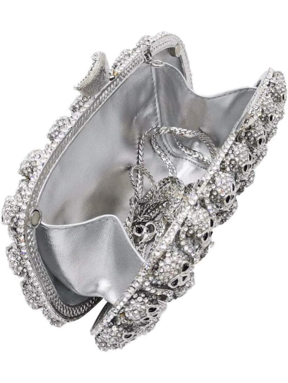 Women's Silver Crystal Skull Clutch Purse Rhinestone Evening Halloween Bag - Picture 5 of 5